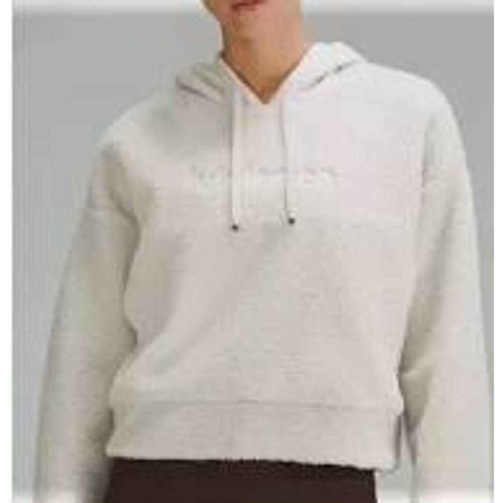 Lululemon 12 Cream Sherpa Fleece Textured Embroidered Hoodie Oversized Logo Read